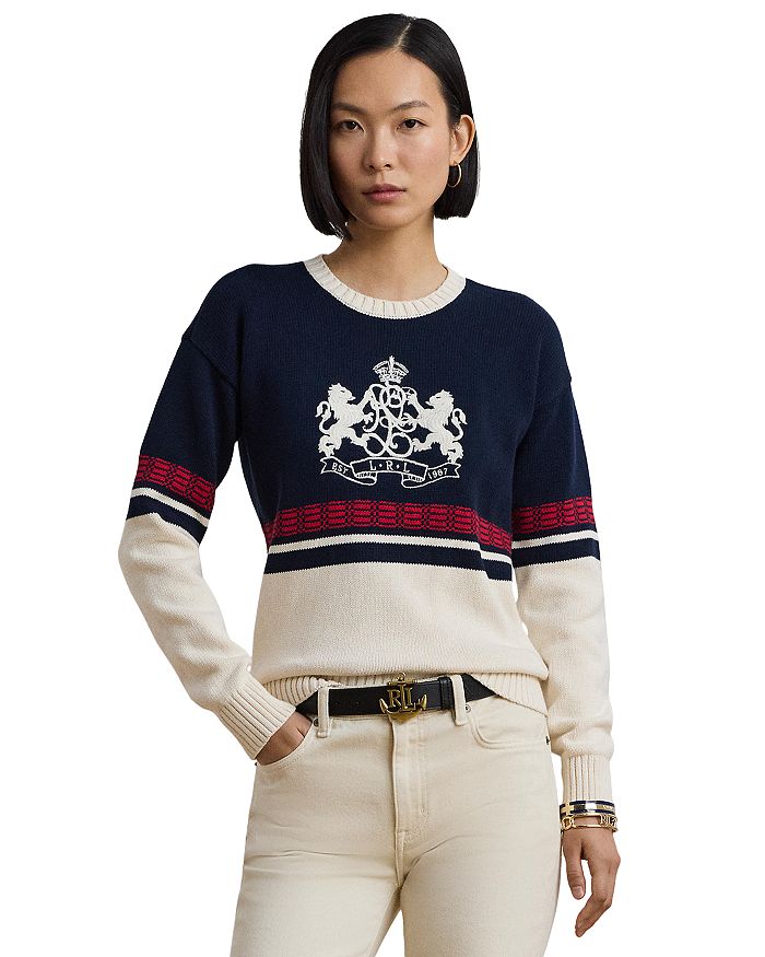 

Хлопковый свитер с вышитым гербом Ralph Lauren, мультиколор