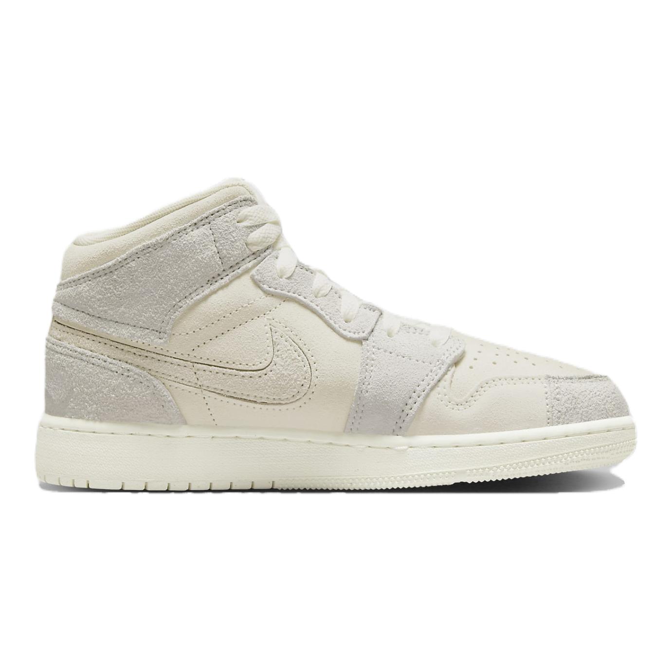 Jordan Air 1 Slip Resistant Abrasion Resistant Mid top детские повседневные кроссовки Ivory White Grade School — фото 3