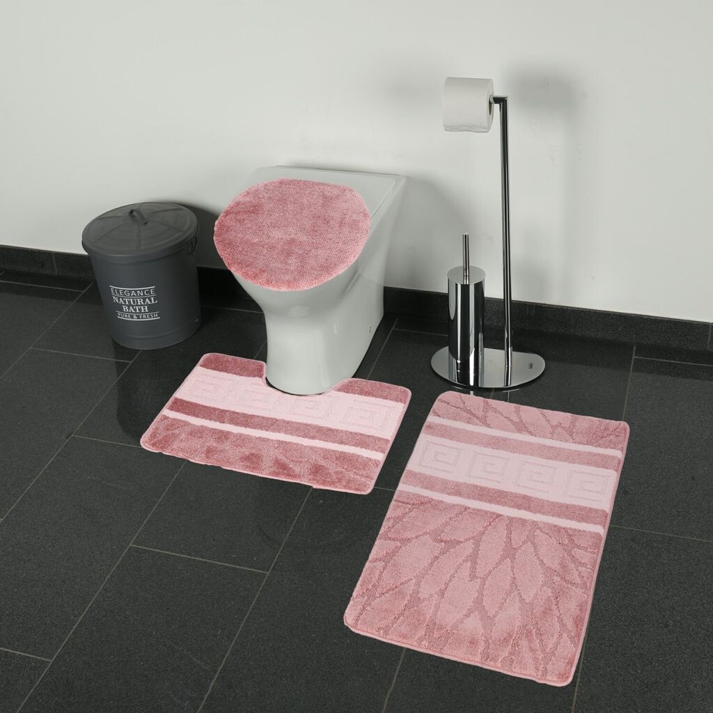 

Набор для ванной комнаты, состоящий из 3 предметов, коврик для ванной, водопоглощающий, с крупным полосатым рисунком, нескользящий, розовый Almina