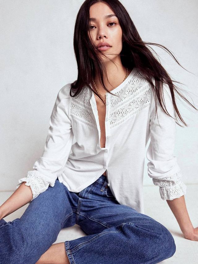 

Пиппа блузка из жоржетового джерси с вышивкой Boden, White