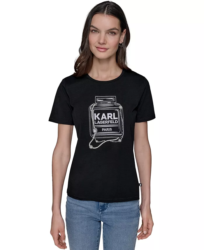 

Женская футболка с принтом логотипа парфюма KARL LAGERFELD PARIS, черный