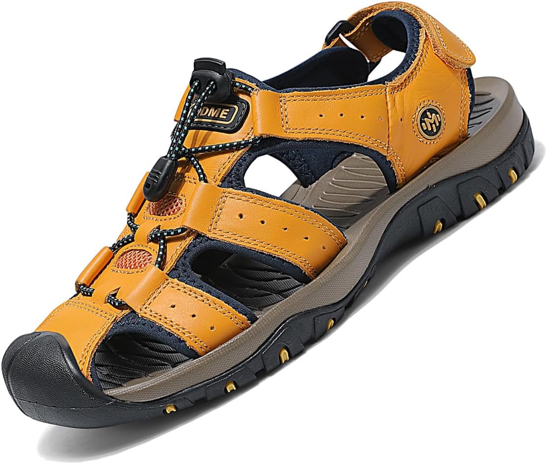 

Мужские регулируемые кожаные спортивные сандалии для любых условий, рыбачий стиль с превосходным сцеплением, регулируемый спортивный рыбачий стиль Modme, желтый