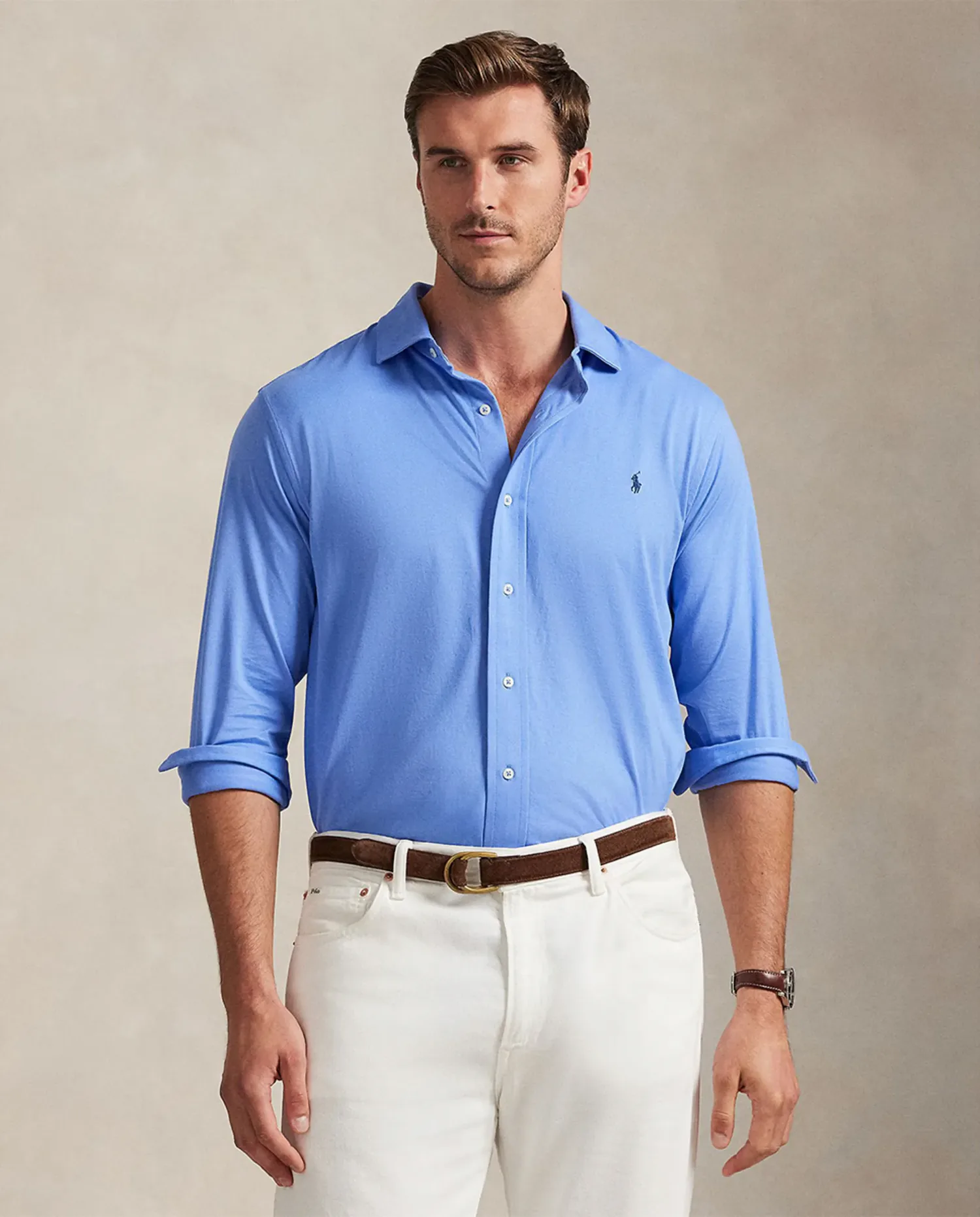 Мужская трикотажная рубашка с итальянским воротником больших размеров Polo Ralph Lauren, синий