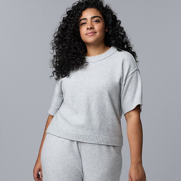 

Плюс сайз свитер с коротким рукавом из смесового кашемира Simply Vera Vera Wang, Light Gray Fox Heather