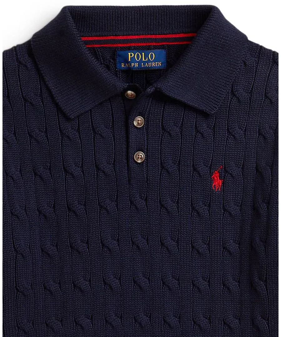 Хлопковый поло-свитер крупной вязки для мальчиков 8-20 лет Polo Ralph Lauren, темно-синий — фото 3