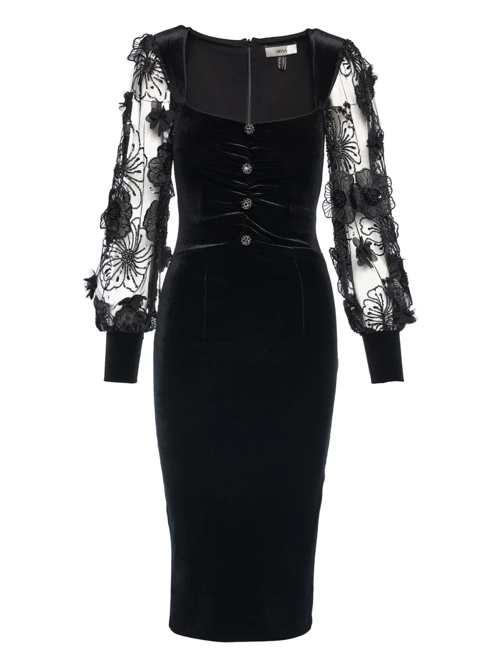 

Платье миди на пуговицах с цветочными украшениями Nissa, черный