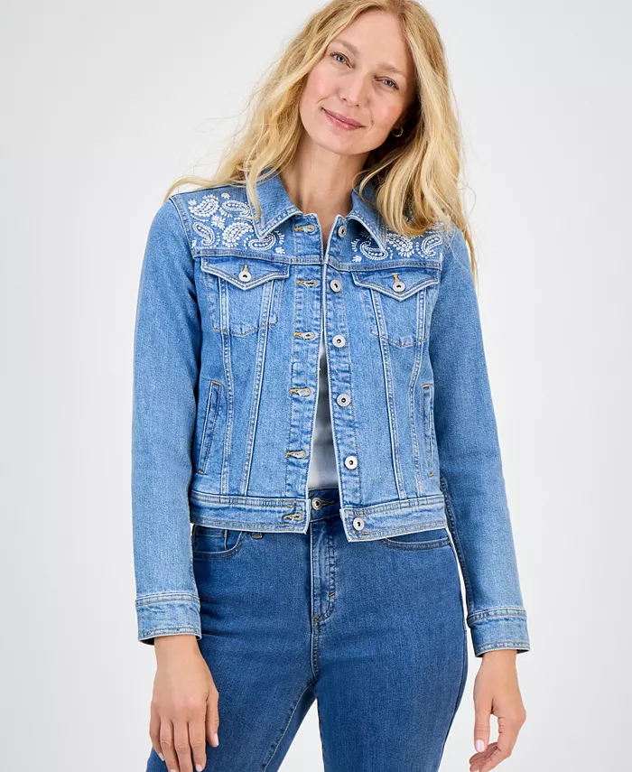

Джинсовая куртка с вышивкой на кокетке Petite Style & Co, белый
