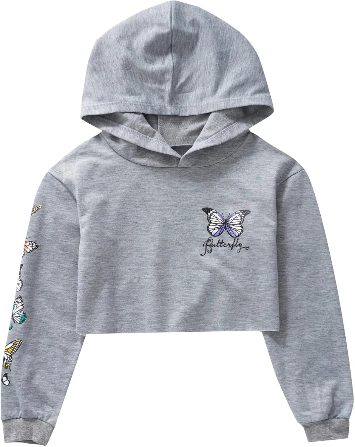 Детская кофта с капюшоном Butterfly Print, YONGHS, серая