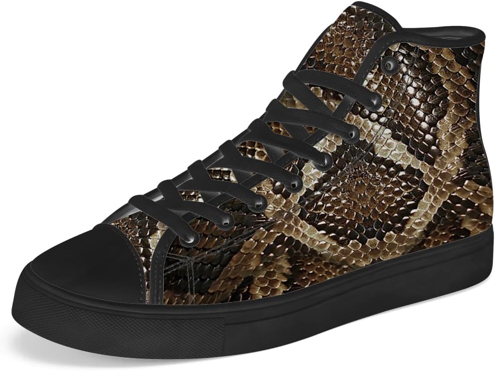 

Кеды на высокой подошве Chebing с принтом змеи, высокие кеды из канвы с текстурой зминой кожи, шнуровка, повседневная обувь, подарок для мужчин и женщин, 614 Brown