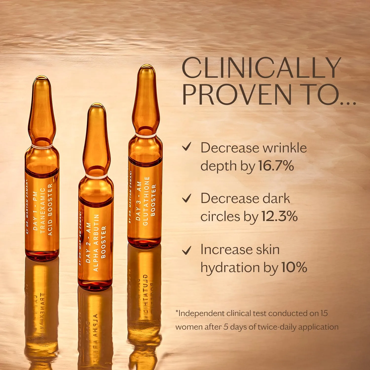MZ SKIN Brightening Eye Ampoules, профессиональный 5-дневный интенсивный курс от темных кругов, морщин, отеков и мимических морщин с гиалуроновой кислотой для увлажнения и свежести под глазами, набор 10 ампул Mz Skin By Maryam Zamani Md — фото 3