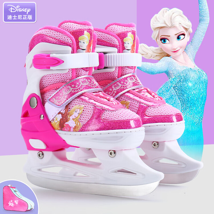 

TKH Коньки для фигурного катания Disney Frozen для начинающих детей, профессиональные регулируемые коньки для мальчиков с настоящими лезвиями [Beginner Blades], Princess Pink (обувь + сумка), размер M (-34) 31