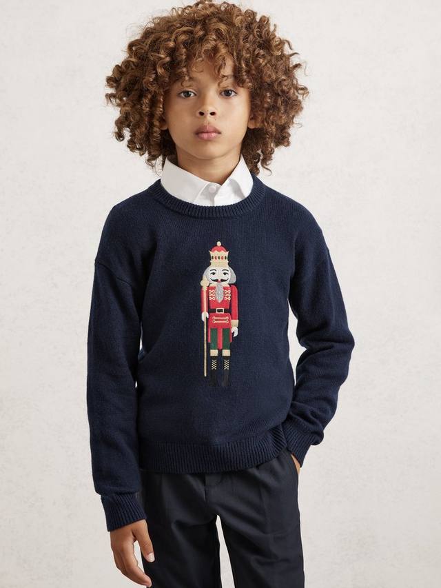 

Детский джемпер Desmond из хлопковой смеси с узором щелкунчик Reiss, Navy Blue