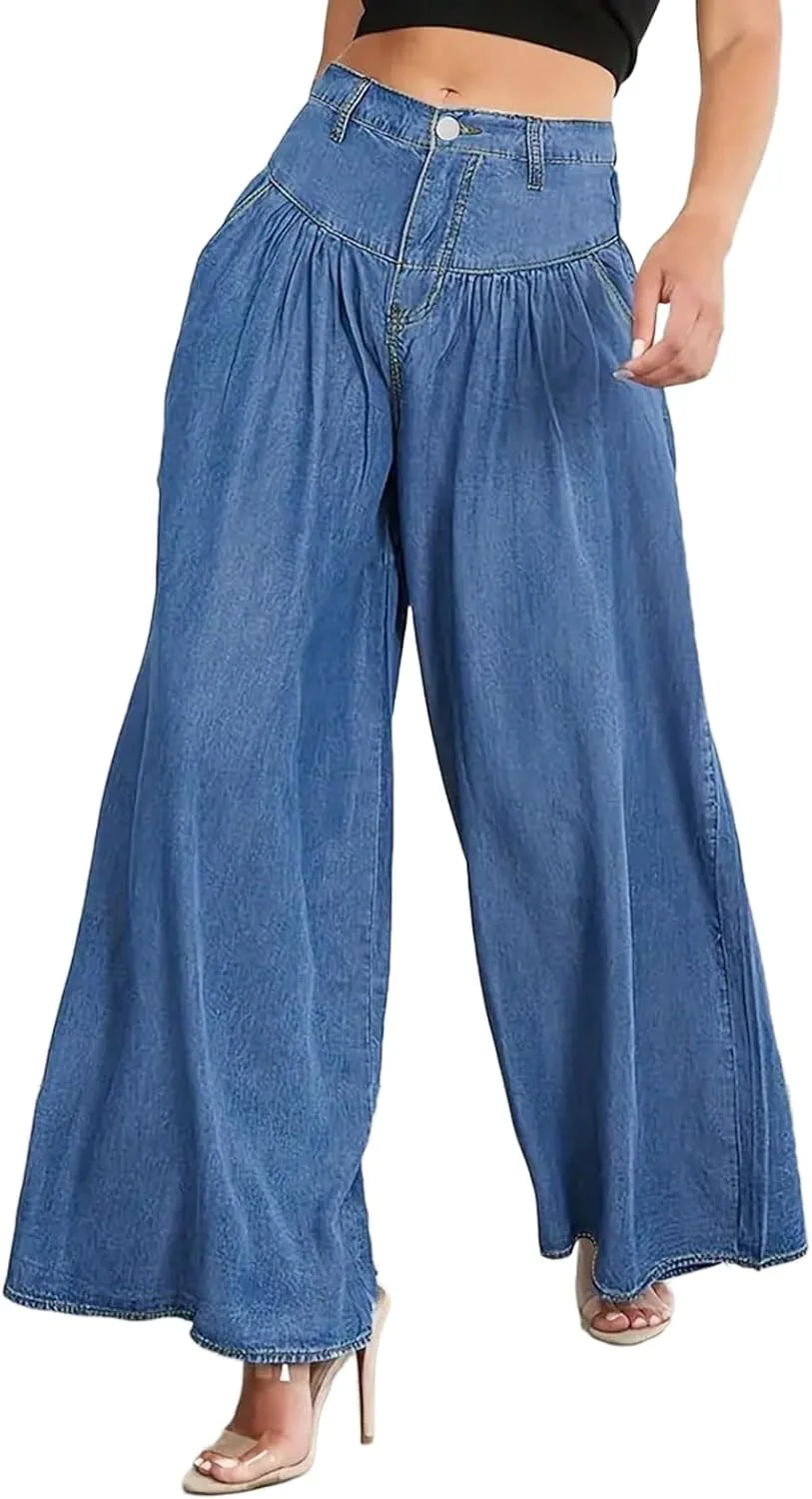 

Женские джинсы CHARTOU с высокой талией, широкие, плиссированные, в стиле baggy