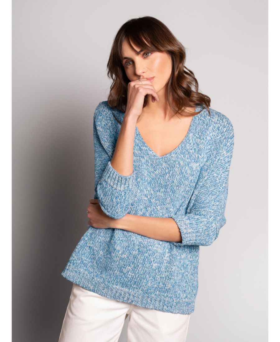 

Женский свитер свободного кроя с V-образным вырезом и перекрученной пряжей Celtic & Co, Cobalt twist