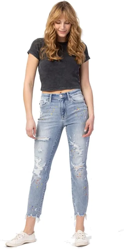 

Джинсы Judy Blue High Waist Destroyed с эффектом разноцветных брызг