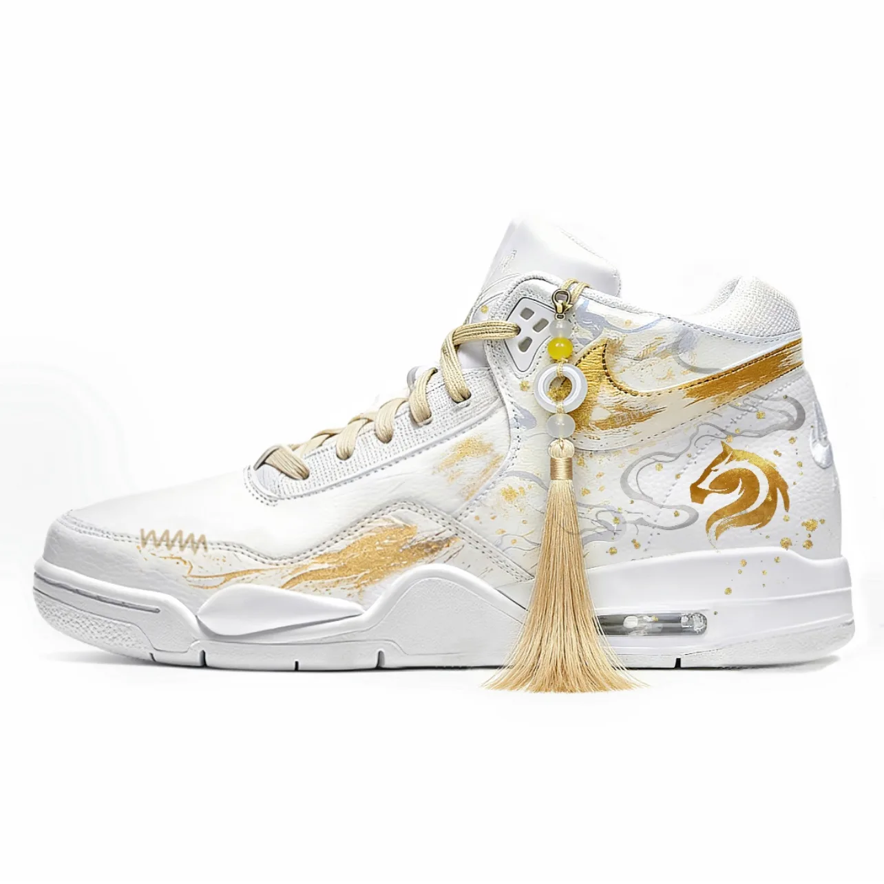 Nike Кроссовки баскетбольные мужские Flight Legacy Slip Resistant Abrasion Resistant Coverage Support Mid top Vintage White Gold