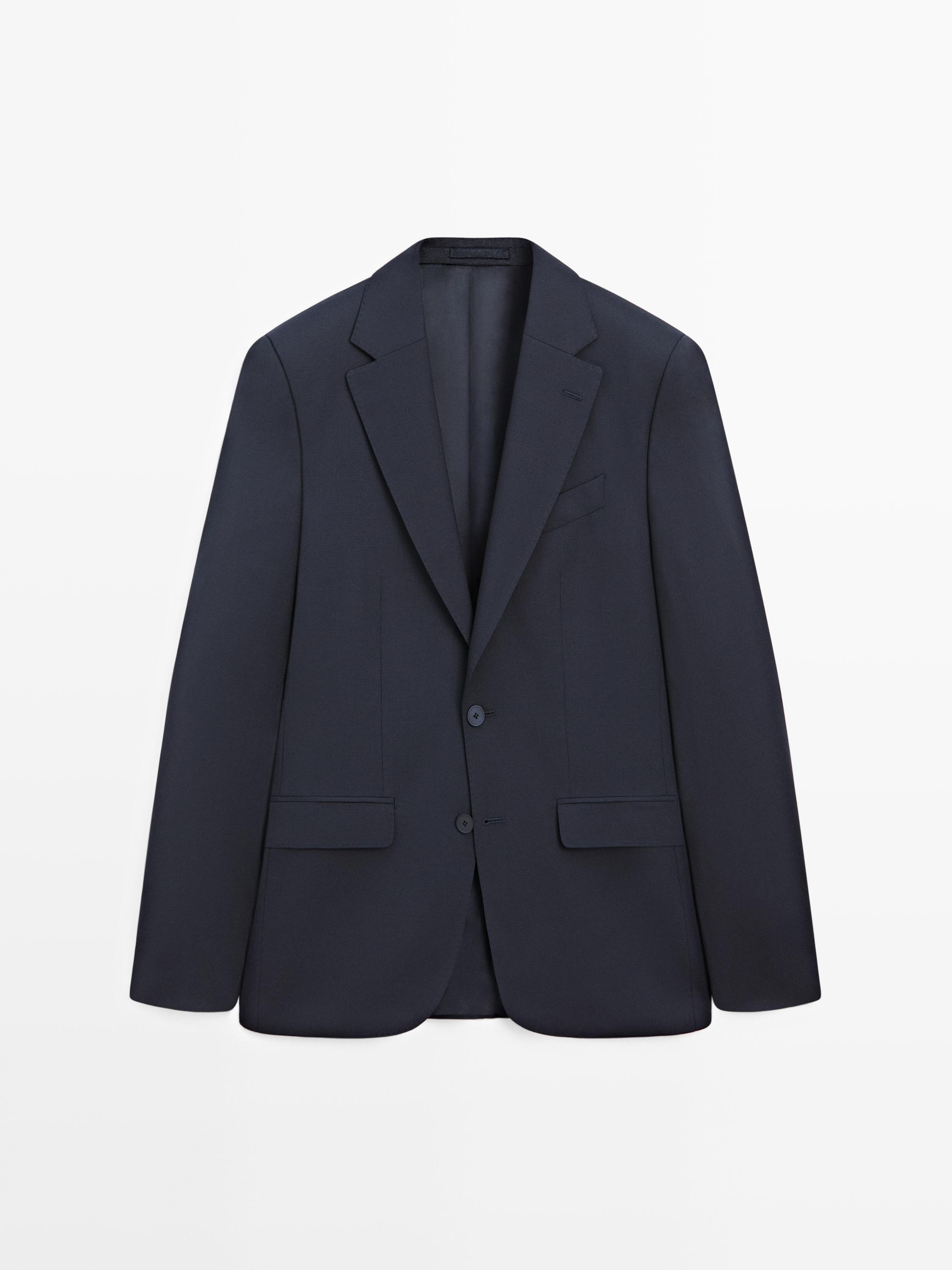 Костюмный блейзер из смесовой шерсти Massimo Dutti, navy blue — фото 2