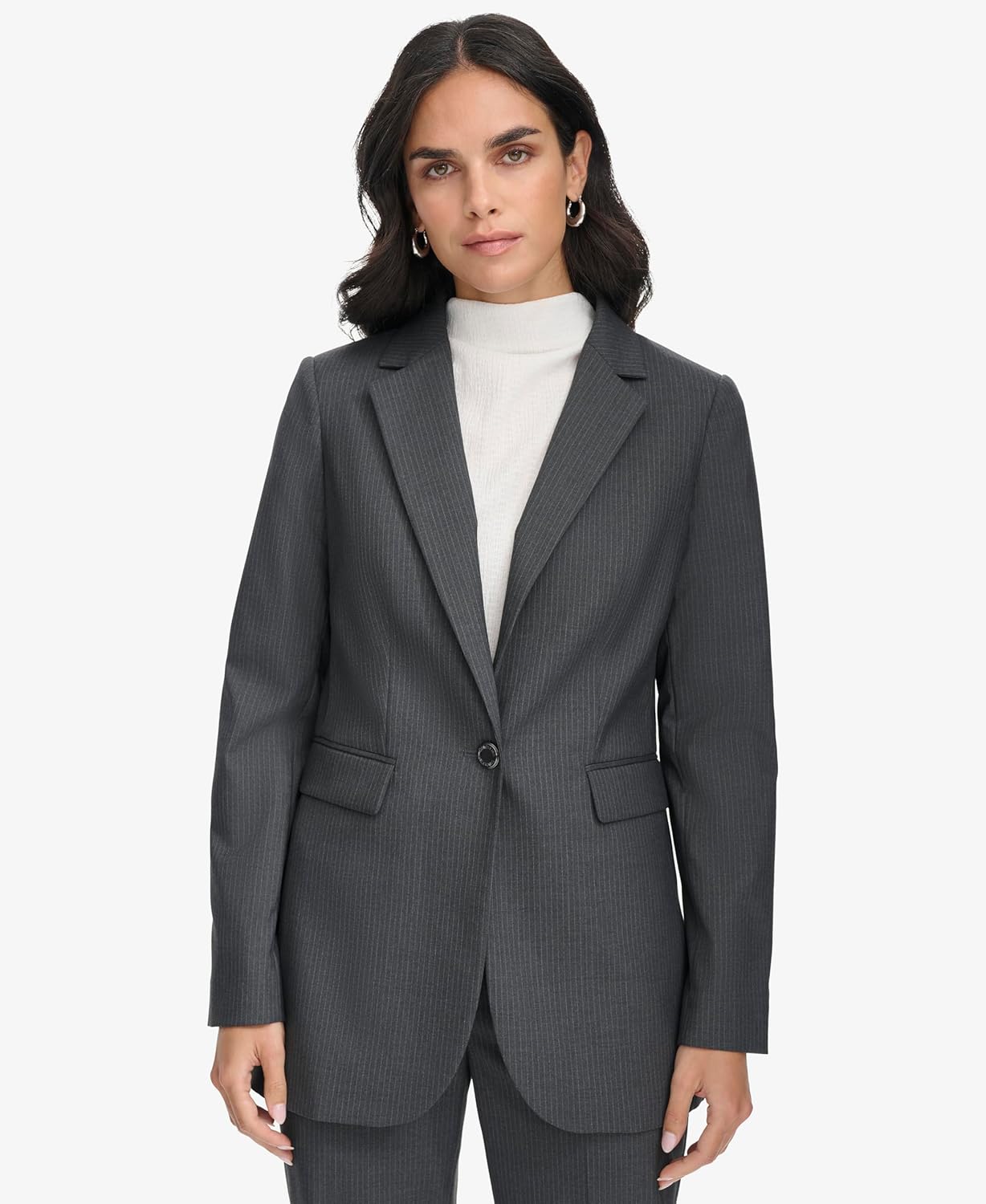 Женский блейзер Calvin Klein Lux на одной пуговице, Charcoal/Cream — фото 2