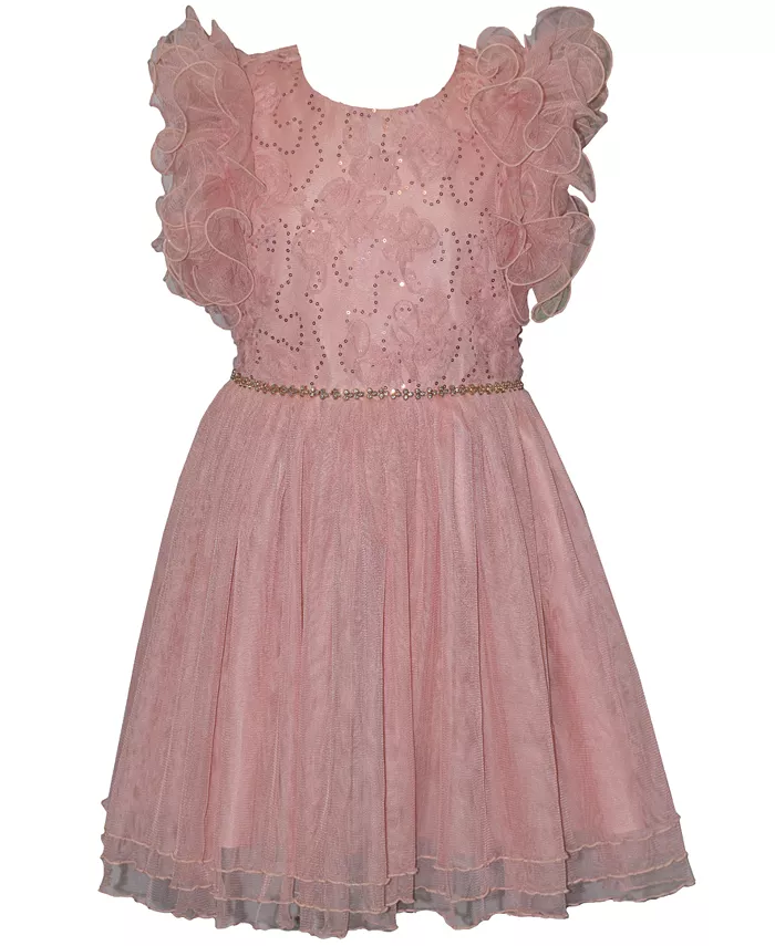 

Платье для больших девочек с рюшами на рукавах для балерин и праздников Bonnie Jean, розовый