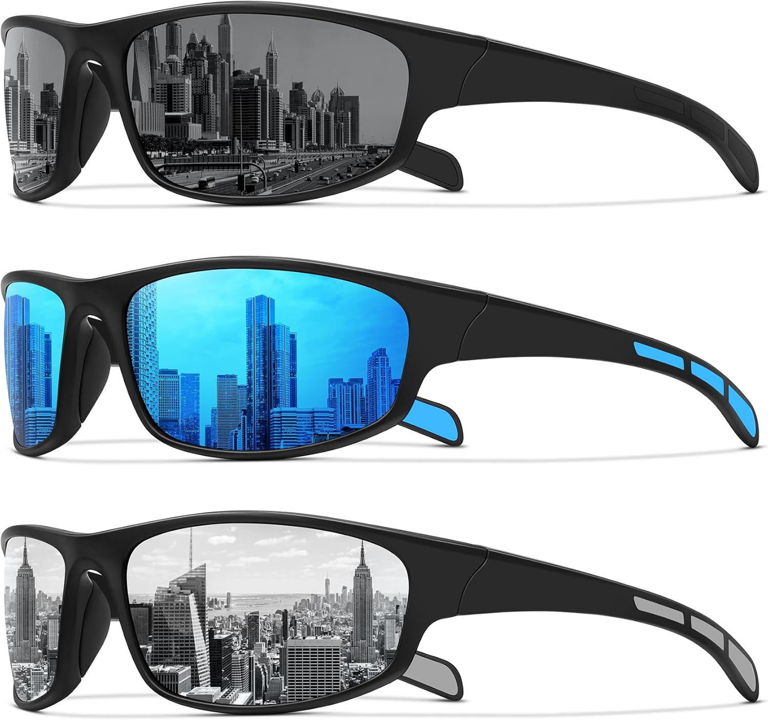 

Спортивные поляризованные солнцезащитные очки для мужчин и женщин, обтекаемой формы, для рыбалки, велоспорта, вождения, бега, с защитой от УФ-излучения Ofwin, Z 3pack-black+blue+silver