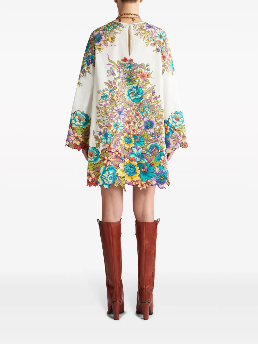Платье мини с цветочным принтом ETRO, белый — фото 3