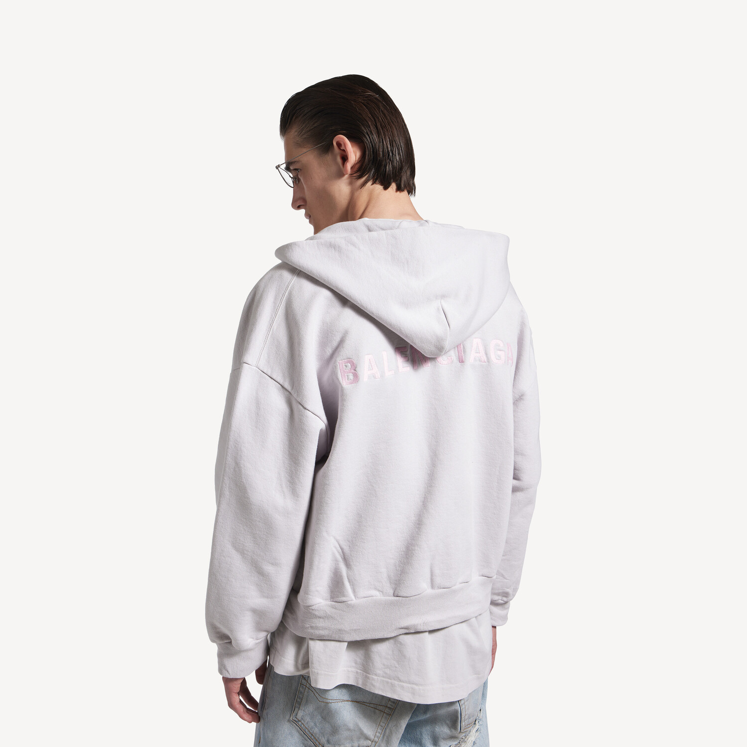 Мужское худи balenciaga на молнии сзади стандартного кроя в грязно-белом/нежно-розовом цвете BALENCIAGA, нежно-розовый/грязно-белый — фото 4