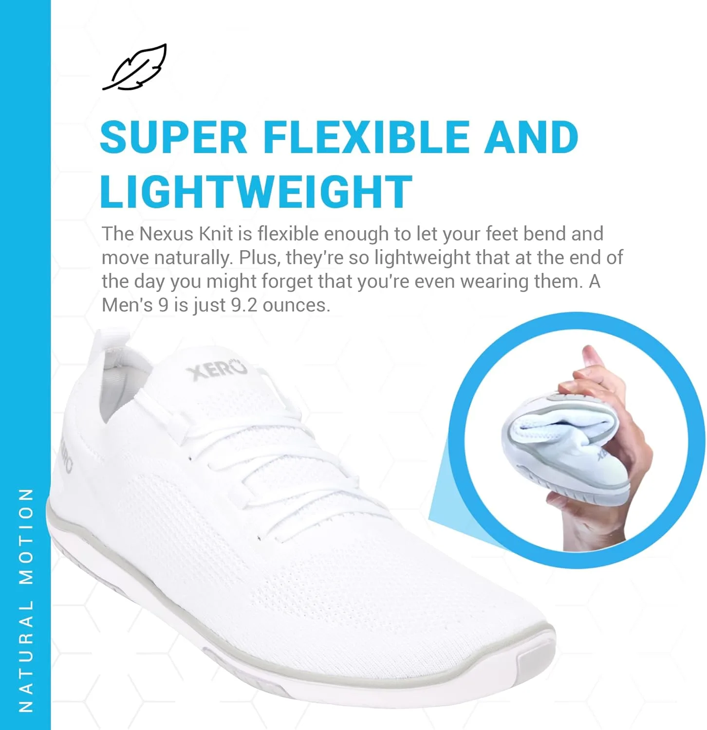 Мужские кроссовки Xero Shoes для ходьбы босиком | Кроссовки Nexus Knit для тренировок | Модные мужские кроссовки с нулевым перепадом высоты подошвы и широким носком | Минималистичный дизайн, белый — фото 4