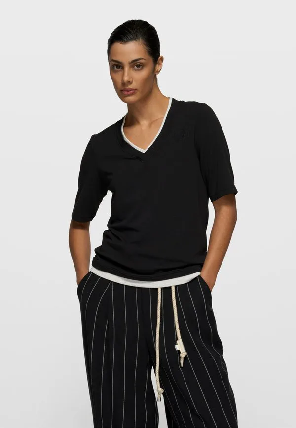 

Двухслойная футболка с v-образным вырезом, базовая футболка 10Days, Black, Черный, Двухслойная футболка с v-образным вырезом, базовая футболка 10Days, Black