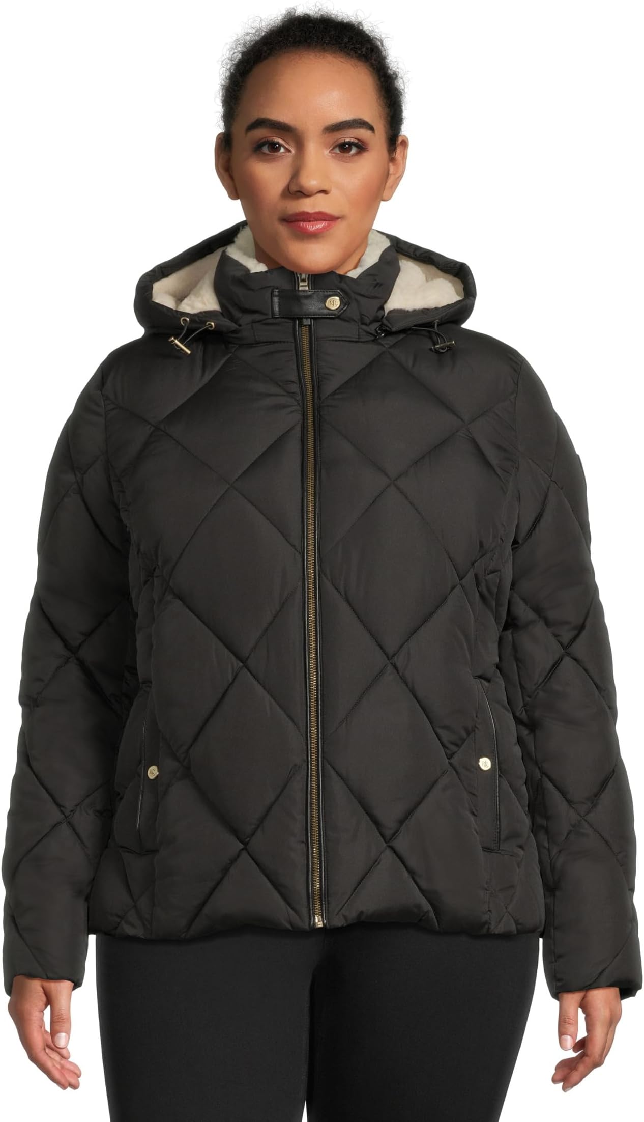

Женская стеганая куртка Hood Diamond Puffer Pu Biding 25 дюймов Poly Lauren Ralph Lauren, Black