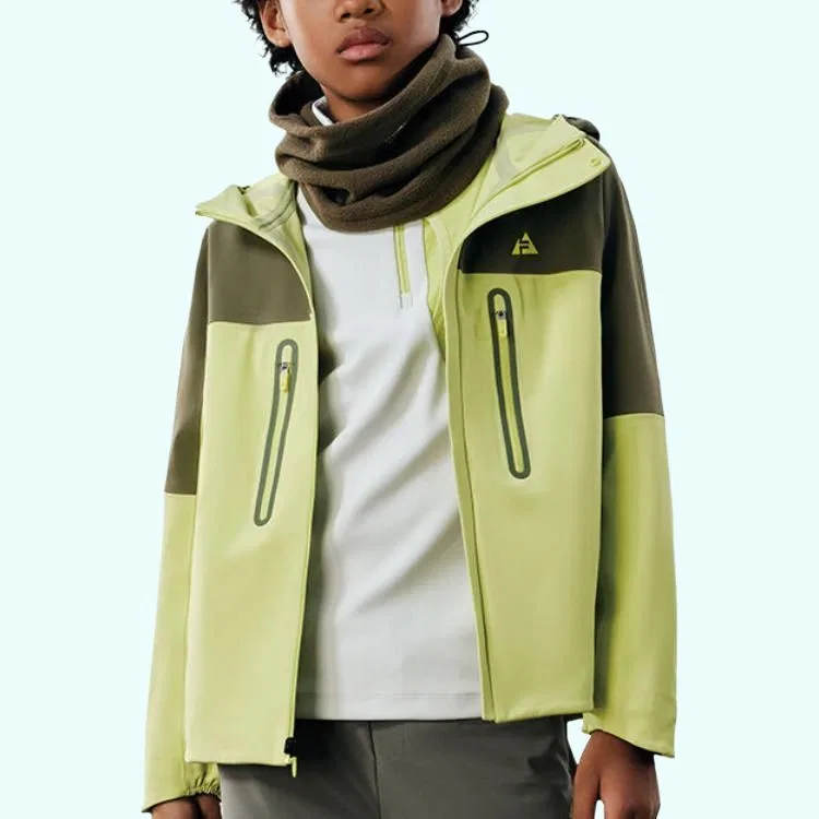 Куртка PERFORMANCE Minimalist Style Outdoor Color Block Patchwork на флисе с капюшоном свободного кроя детская FILA KIDS, Tender Shoot Yellow Green-LG — фото 4