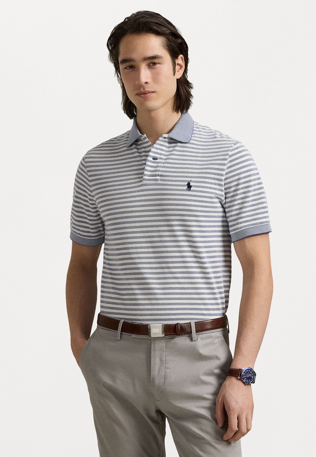 

Поло Custom Slim Fit Striped Mesh Polo Ralph Lauren, синий