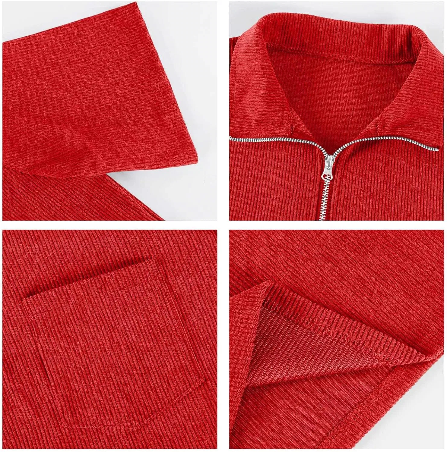 Мужской свитшот с воротником-стойкой, Corduroy, Quarter Zip, красный — фото 4