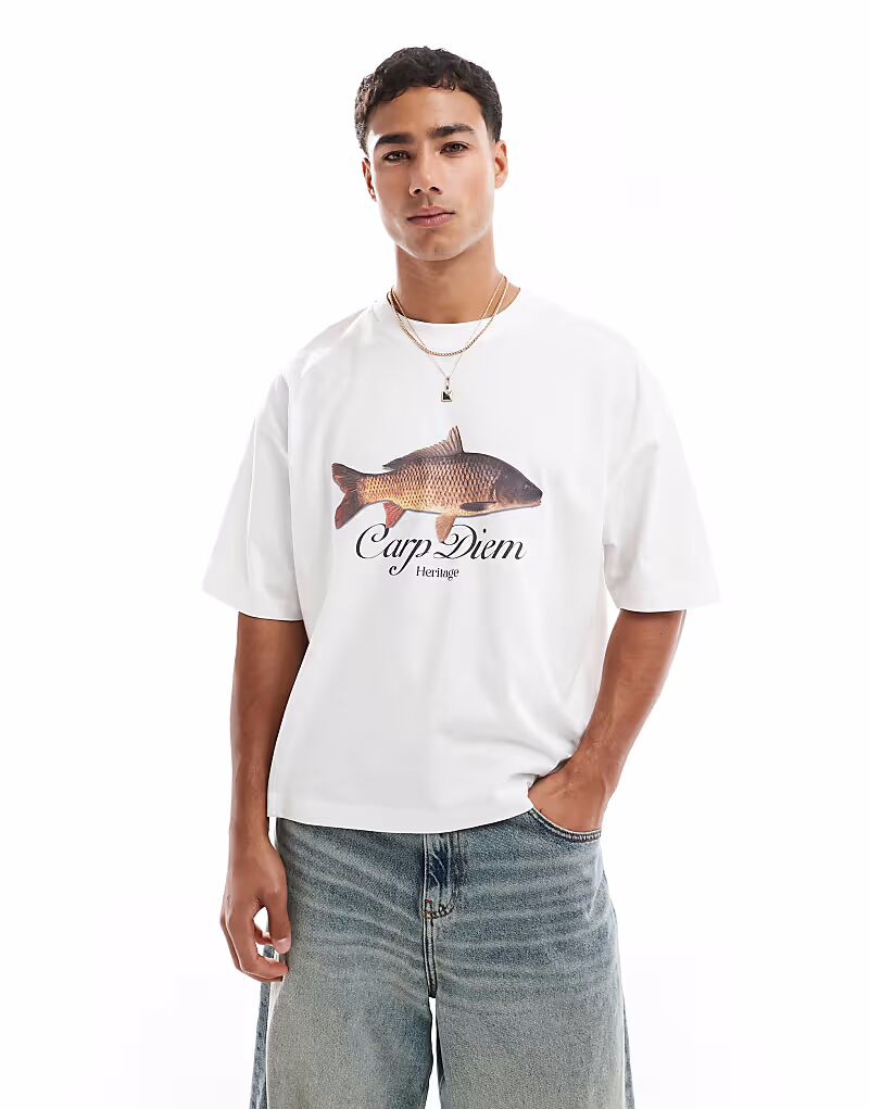 

Футболка свободного кроя ASOS DESIGN с мультяшным принтом белого цвета