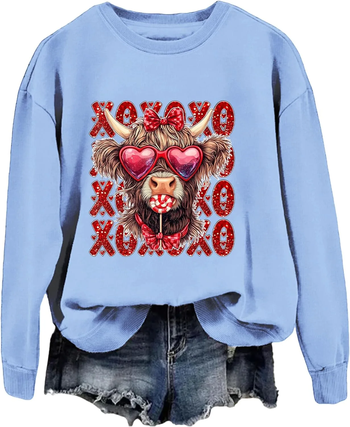 

Свитшот Valentine Highland Cow с сердечными очками Batclock