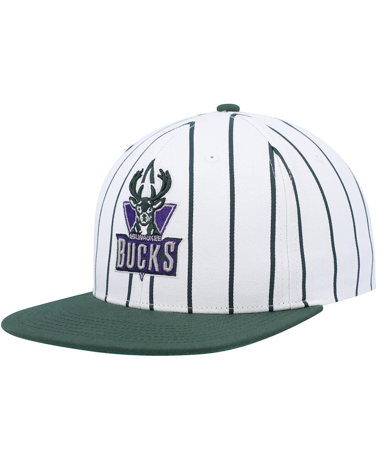 

Мужская белая классическая кепка Milwaukee Bucks Snapback в тонкую полоску из твердой древесины Mitchell & Ness