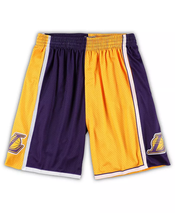 

Мужские шорты Los Angeles Lakers Big and Tall Hardwood Classics Split Swingman в золотом и фиолетовом цветах Mitchell & Ness