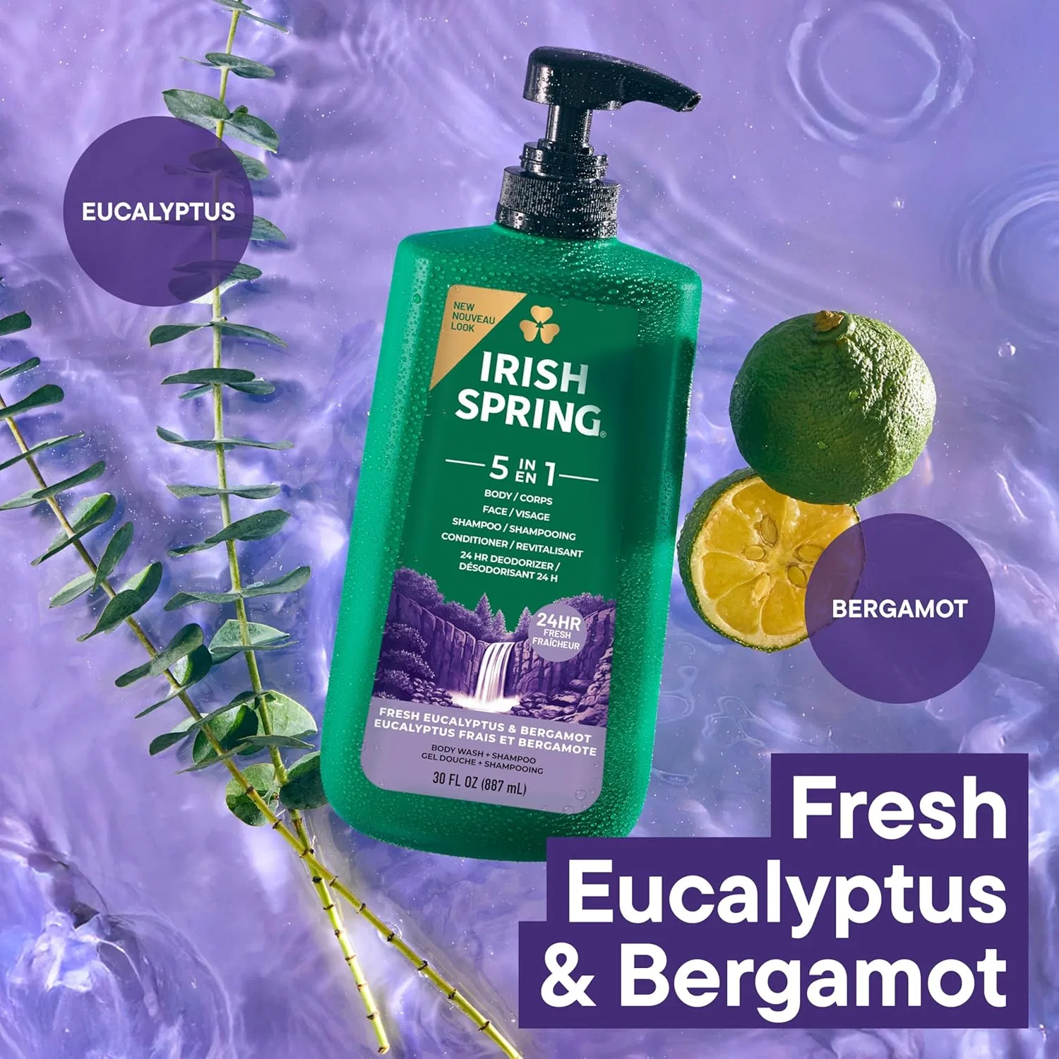 Мужской гель для душа Irish Spring 5-в-1 с эвкалиптом и бергамотом Irish Spring — фото 4