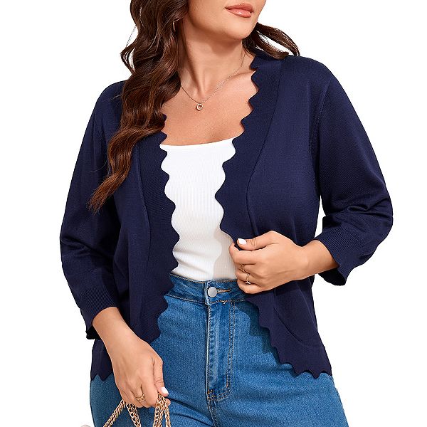 

Женский кардиган-шраг с ажурным подолом и рукавом 3/4 Elitespirit, Navy Blue
