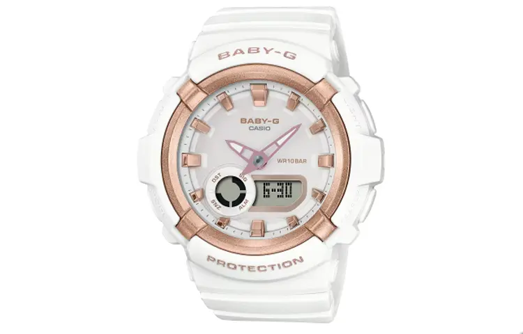 

CASIO Женские часы с кварцевым механизмом, ремешком из смолы и белым циферблатом