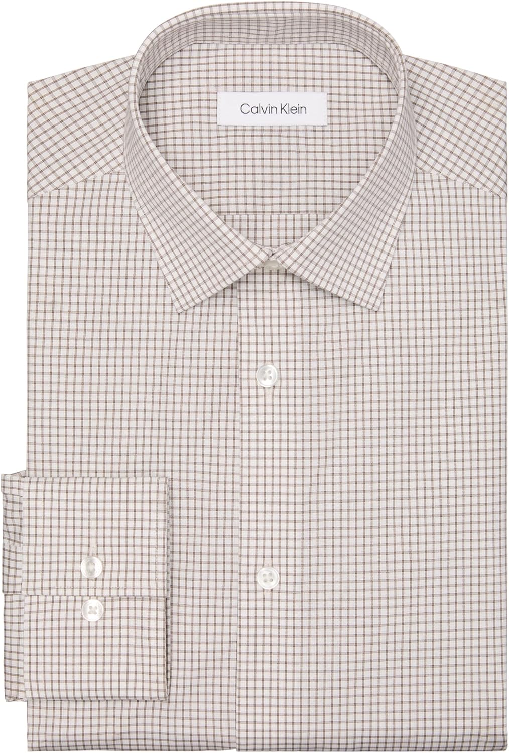 Мужская рубашка Calvin Klein Slim Fit из тонкого хлопкового эластичного материала, Taupe Multi — фото 3