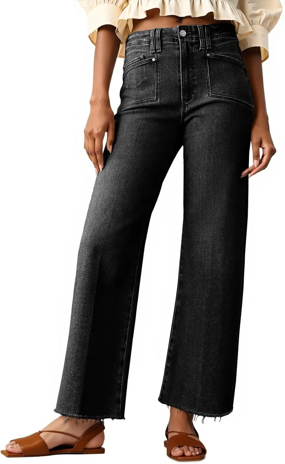 

Cicy Bell женские джинсы с высокой талией укороченные stretchy baggy straight leg raw hem