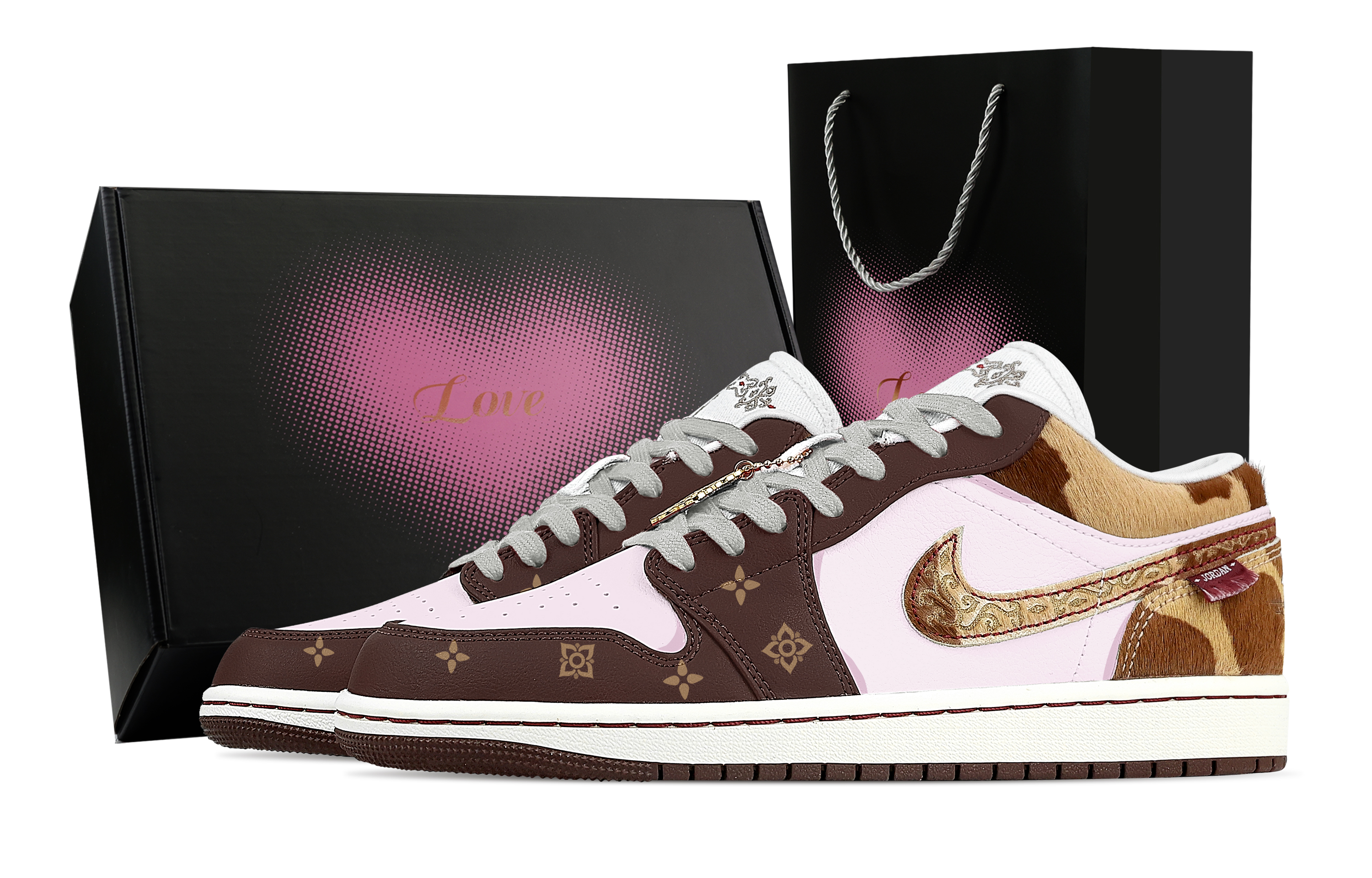 

Кроссовки Air 1 Caramel Cherry Blossom, Heart Box Abrasion Resistant Low top Vintage для мужчин Jordan, коричневый розовый