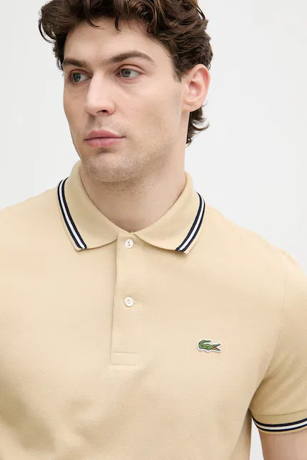 Поло хлопковое Lacoste, бежевый — фото 4