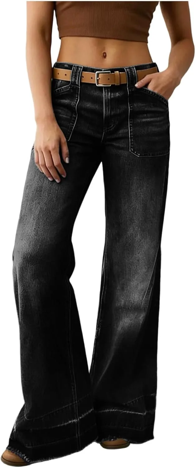 

Женские джинсы Wide Leg Casual High Waisted Stretchy Straight Leg Baggy с карманами