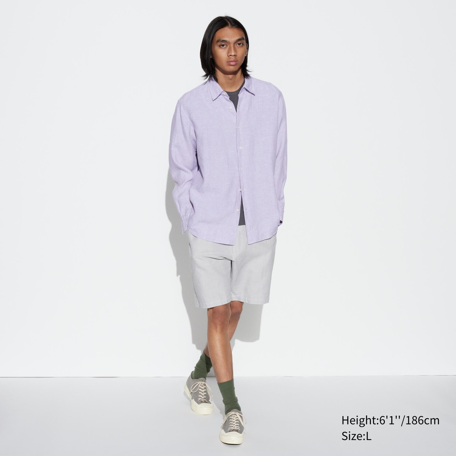 

Полосатые шорты из льняной смеси UNIQLO, серый