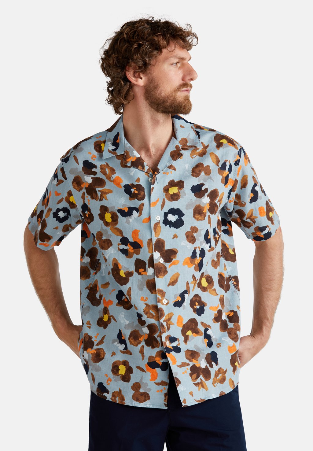 

Рубашка WITH FLORAL PRINT United Colors of Benetton, синий