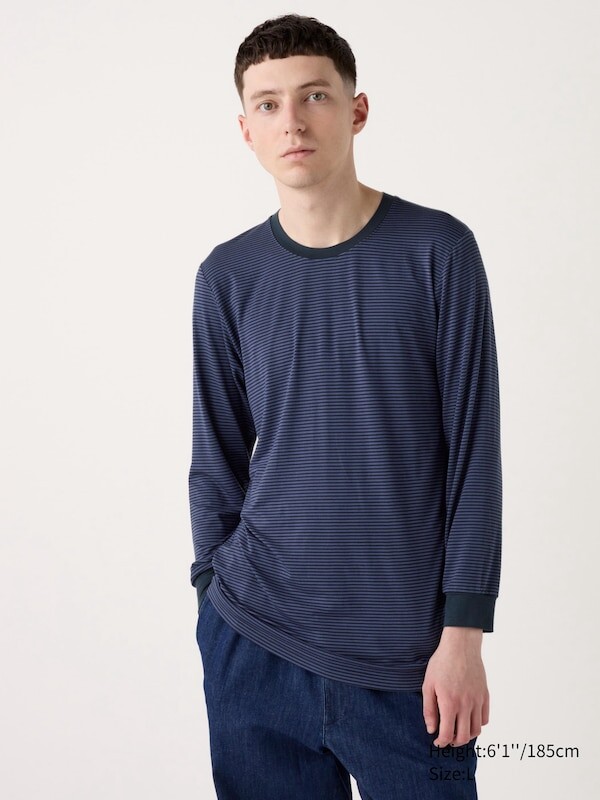 

Футболка heattech с круглым вырезом в полоску Uniqlo, синий