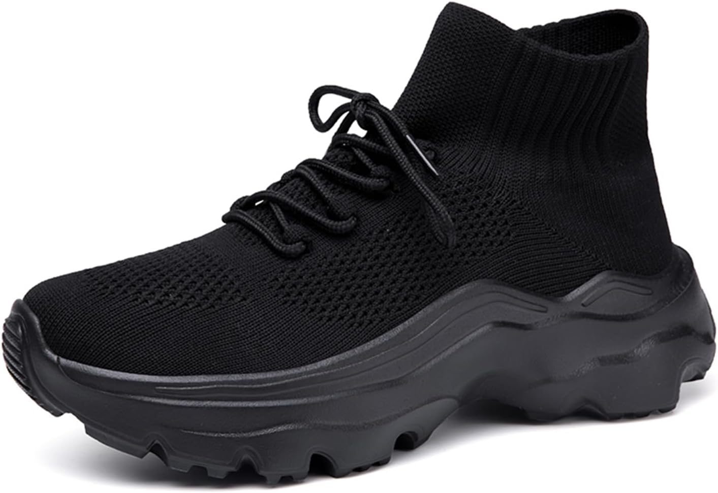 

Кроссовки LLTMALL для женщин и мужчин с толстой подошвой, высокие, с шнуровкой, легкие, из сетчатого материала для бега, черный