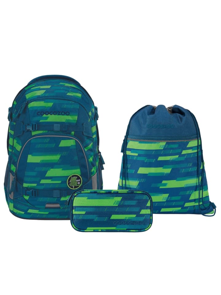 

Coocazoo Набор из 3 школьных рюкзаков MATE Lime Stripe, зелено-синий