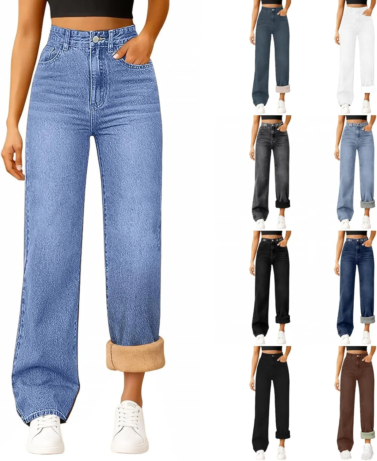 Утепленные джинсы для женщин Wide Leg Baggy зимние теплые